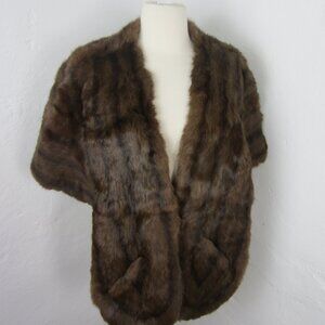 Vintage 50s Luxury Genuine Mink Fur Stole Cape Shawl Wrap Slash Pockets OS
